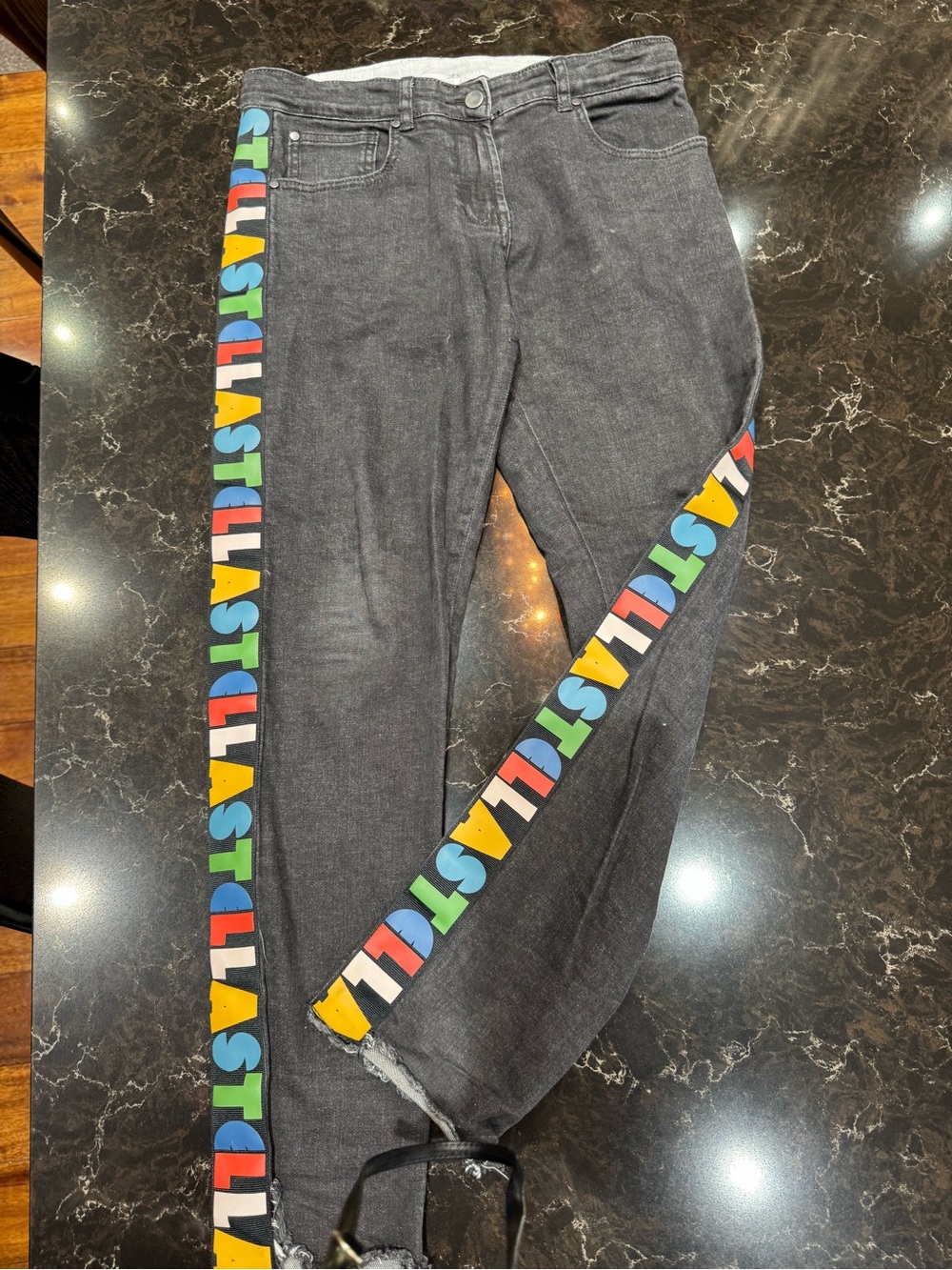 Stella McCartney Kids Black Jeans with Colorblock Side Logo Tape